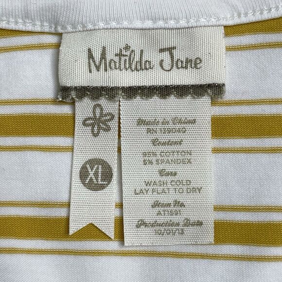 Matilda Jane Its a Wonderful Parade Sunny Top Size XL Yellow Striped 3/4 Sleeve - Picture 4 of 8